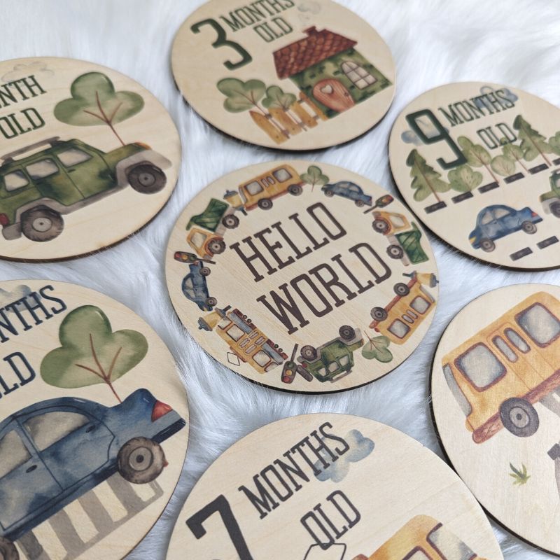 Transport Theme Milestone Discs (Set of 7) with Canvas Pouch